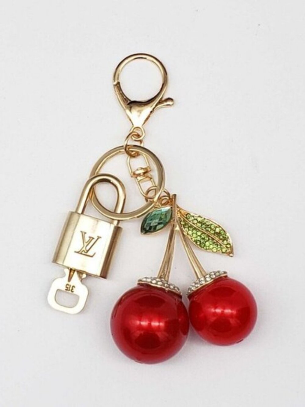 LV Authentic Gold Padlock 🔒 Key Set w/ Unbranded Cherry Keychain Charm - Picture 2 of 7